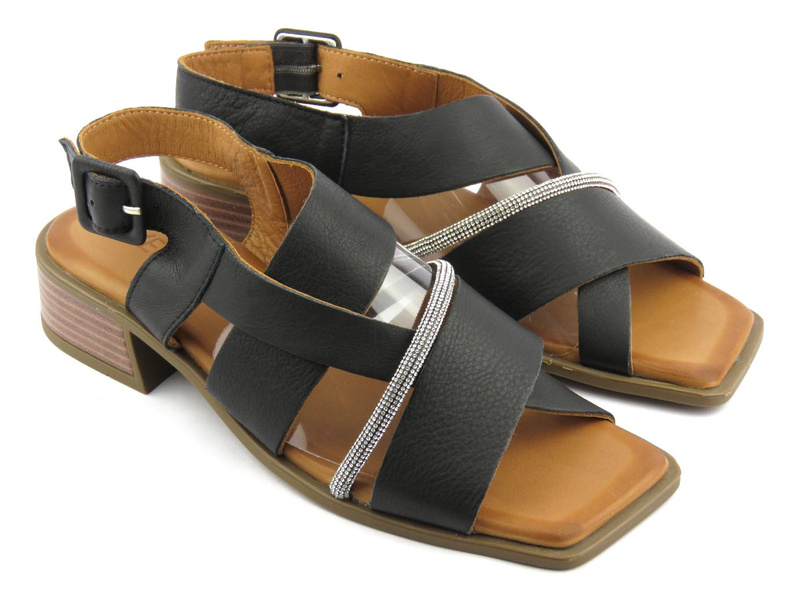 Sandały damskie z kwadratowym noskiem - VENEZIA 039892176, czarne