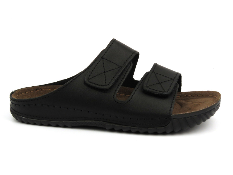 Skórzane klapki męskie na rzepy czarne INBLU FM-1U