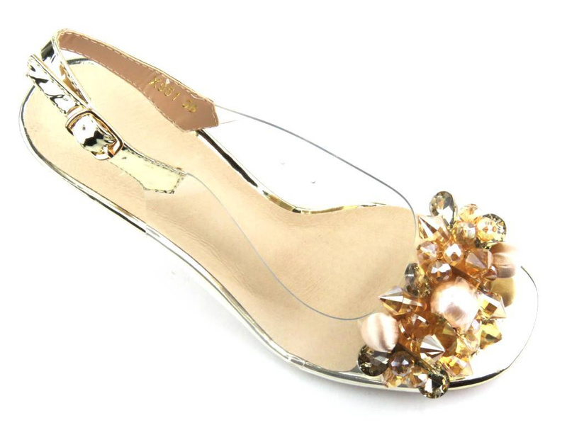 Sandały damskie z transparentną cholewką - S. Barski X951-K, złote