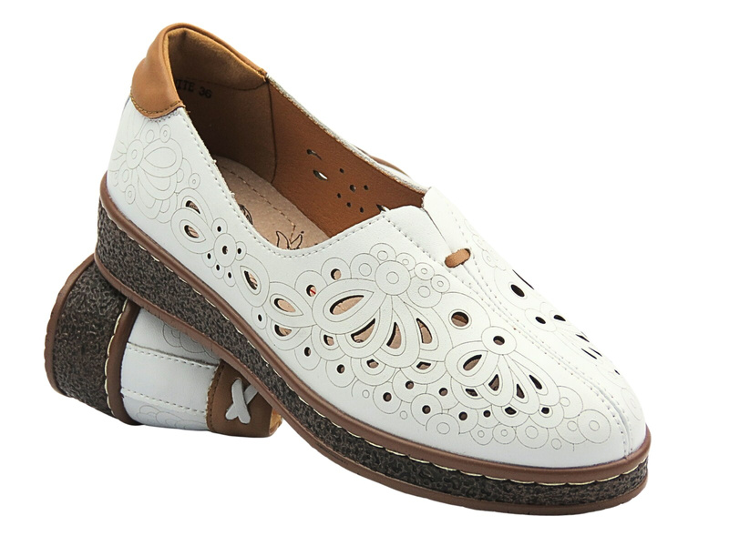 Skórzane Półbuty damskie białe Nika Komfort 24PB32-7007