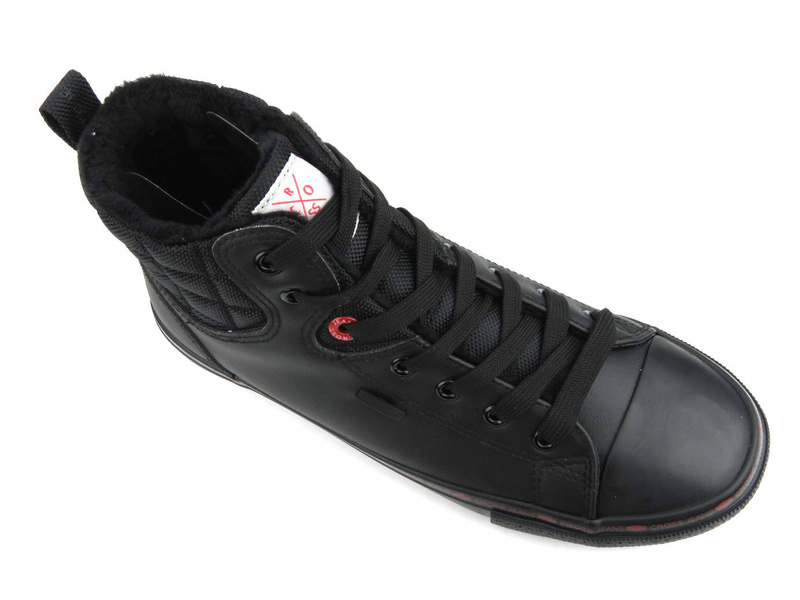 Ocieplane trampki męskie za kostkę - CROSS JEANS KK1R4054C, czarne