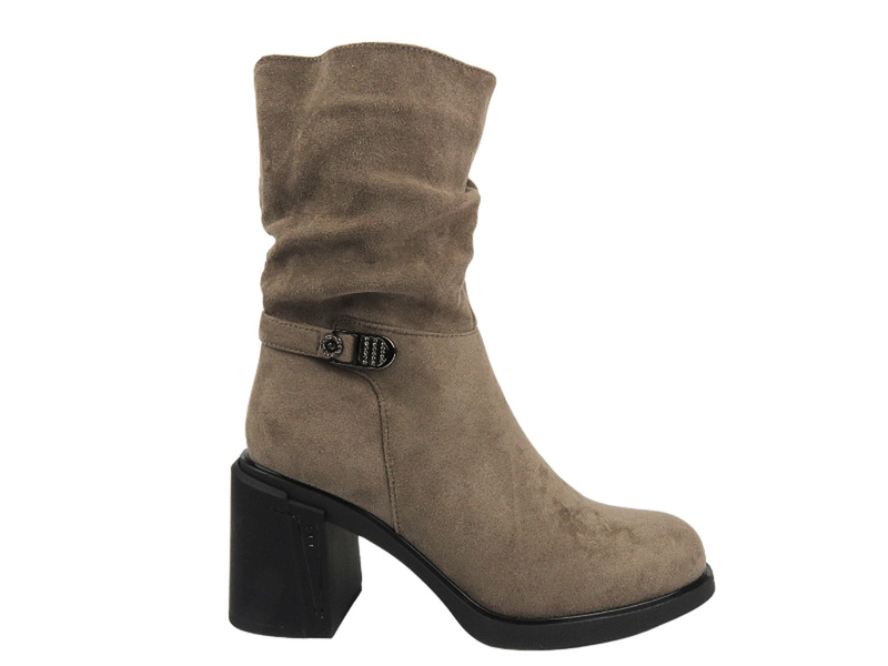 Botki damskie na obcasie khaki Potocki 24-60310