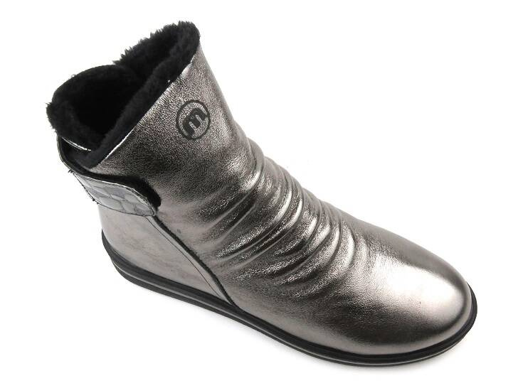 Botki, trzewiki damskie z miękkiej skóry - MANITU 990332-92, srebrne