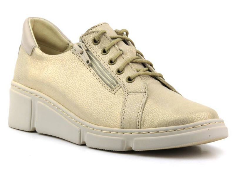Skórzane sneakersy damskie z połyskiem - Wasak  0681, złote