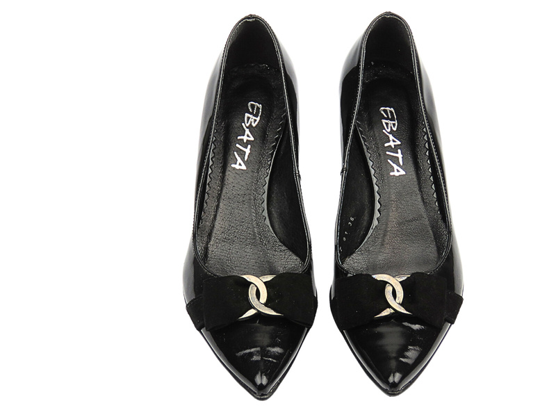 Skórzane czółenka na obcasie czarne EBATA 0587.84