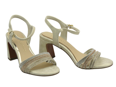 Sandały damskie na słupku złote Marco Tozzi 2-28383-42