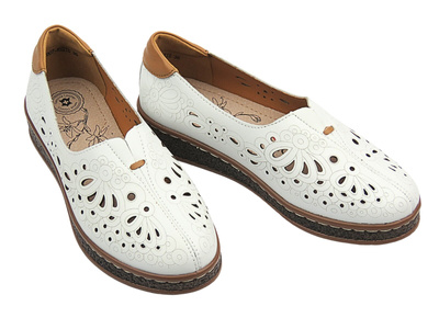 Skórzane Półbuty damskie białe Nika Komfort 24PB32-7007