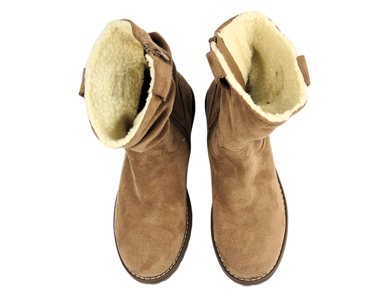 Ocieplane futerkiem botki, workery damskie - EVENTO 24BT35-7875, khaki