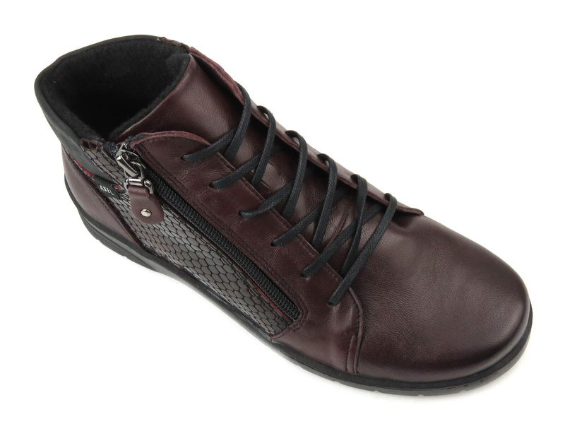 Wygodne botki damskie z zapięciem na suwak - AXEL Orthopedic 1765, bordowe