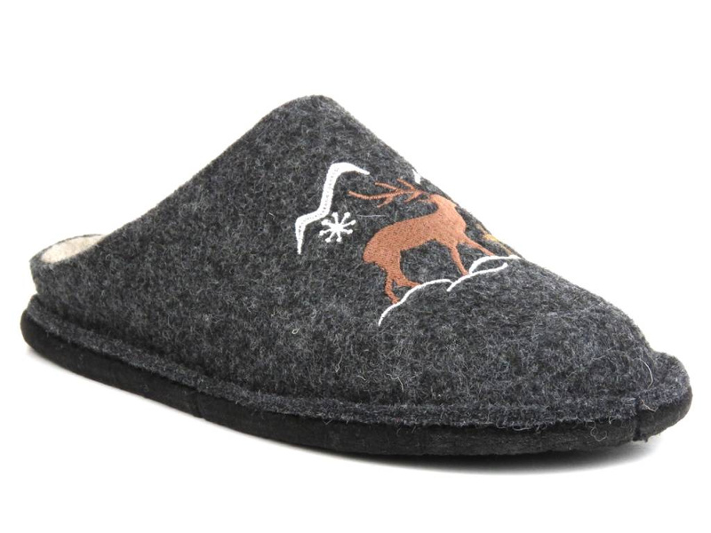 Filcowe kapcie damskie z reniferem- Big Star KK276018, czarne