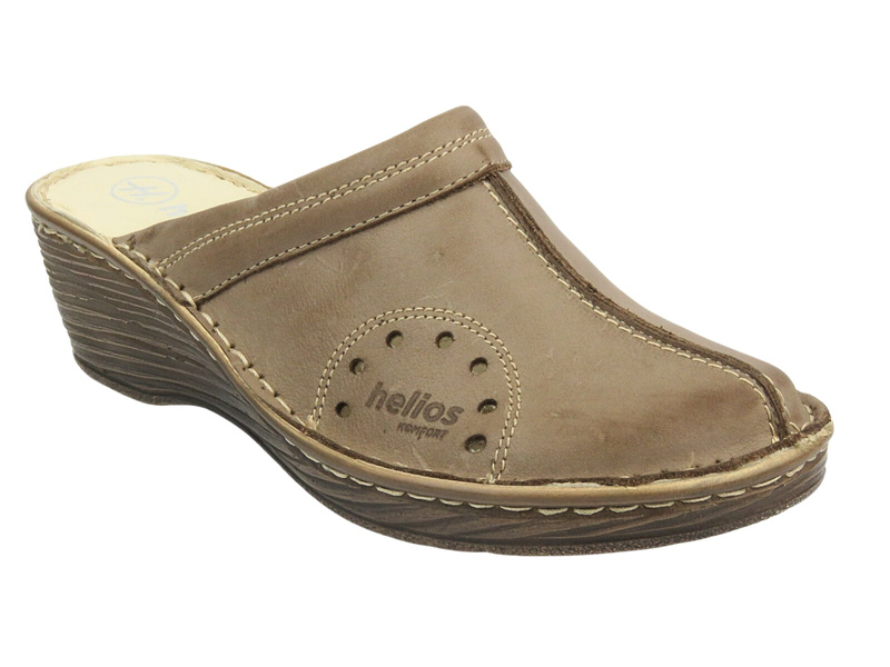 Wygodne klapki damskie na koturnie - Helios 624, beżowe