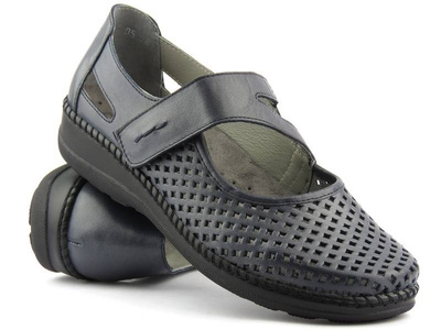 Ażurowe półbuty damskie o wyższej tęgości - Axel 1879/9879, granatowe