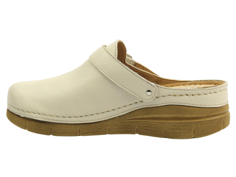 Wygodne klapki, chodaki damskie na grubej podeszwie - Nika Komfort 1395, beżowe