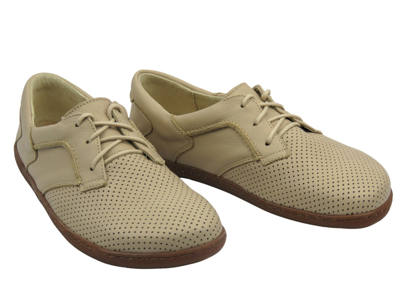 BareFoot skórzane minimalistyczne buty damskie ecru Helios Komfort 715-2B 