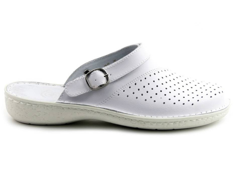 Wygodne klapki, chodaki damskie ze skóry naturalnej - Helios Komfort 275, białe