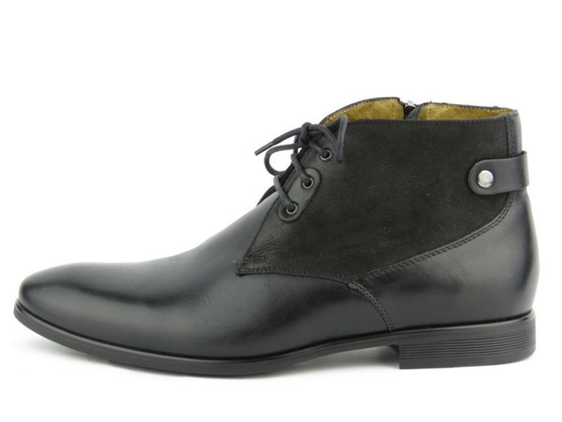 Skórzane trzewiki męskie z suwakiem - Conhpol 4637, czarne