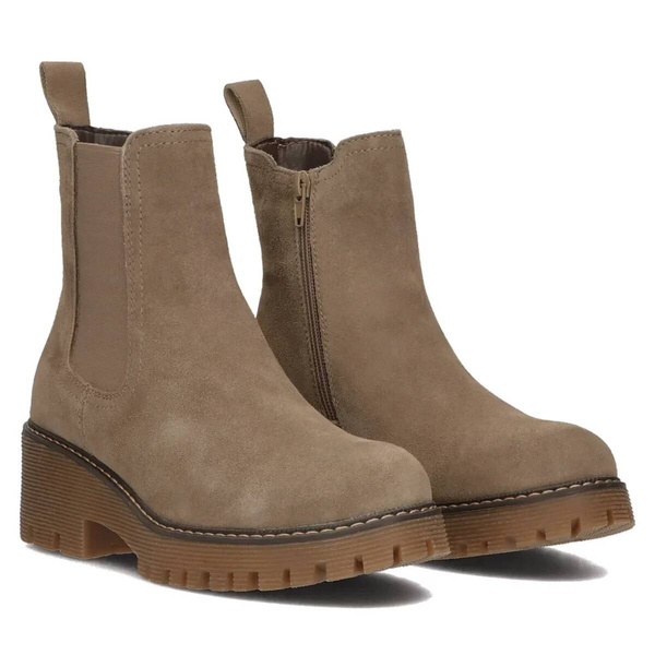 Skórzane botki, trapery damskie na platformie- Filippo DBT4805/23, beżowe