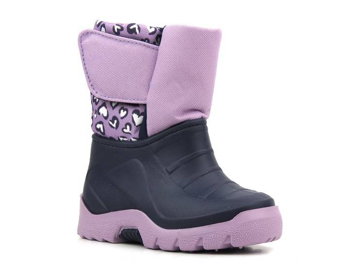 Ciepłe śniegowce dziecięce na rzep - Manitu 120003-59, fioletowe z serduszkami