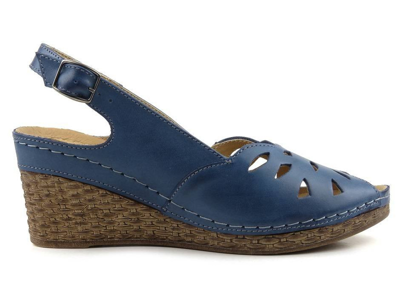 Wygodne sandały damskie z miękkiej skóry - HELIOS Komfort 4007, granatowe