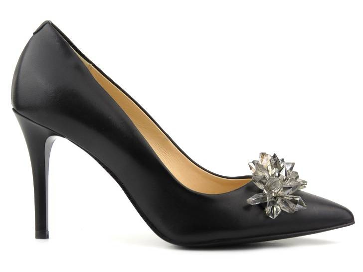 Skórzane czółenka na szpilce - UNCOME 35006, czarne