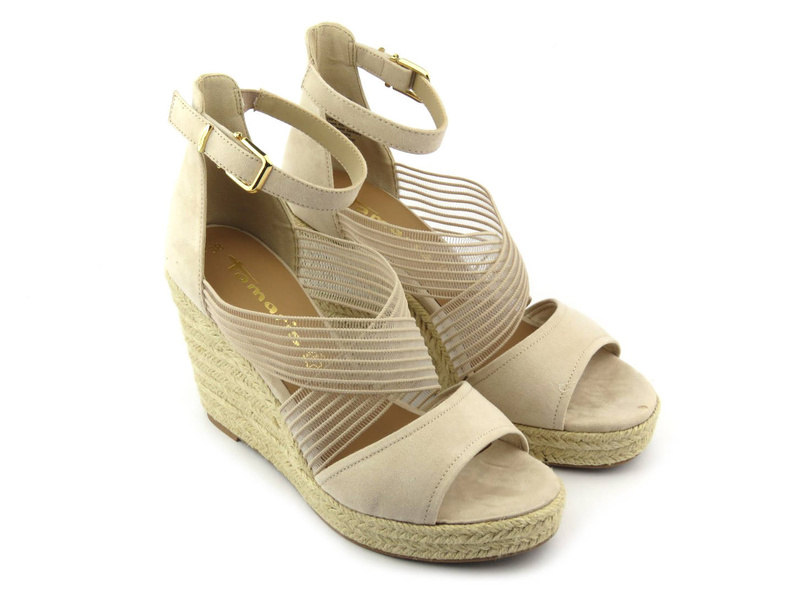Sandały damskie z modnie zdobioną cholewką - TAMARIS 28350, beżowe