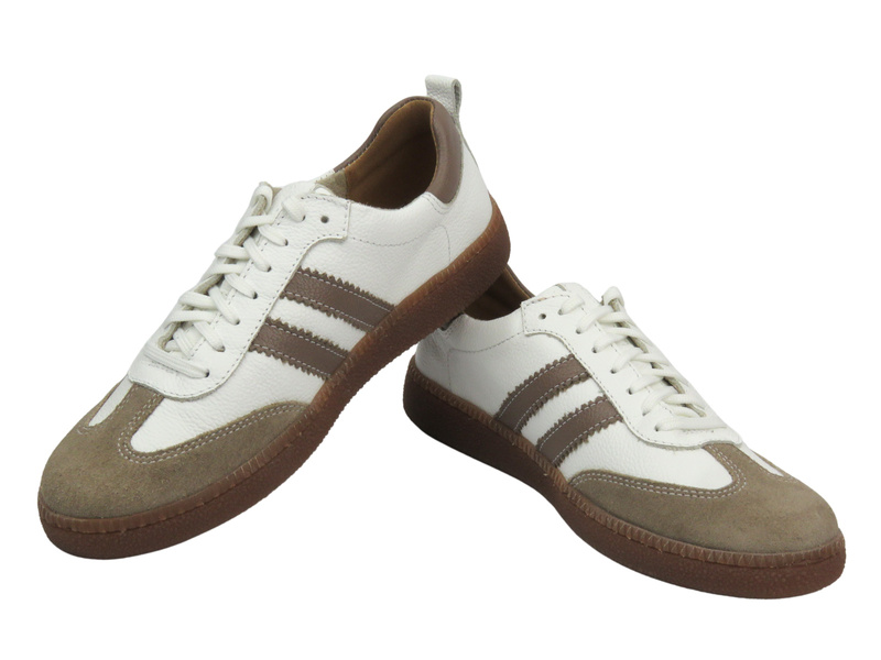 Skórzane sneakersy damskie - Best-But 1403, biało-beżowe