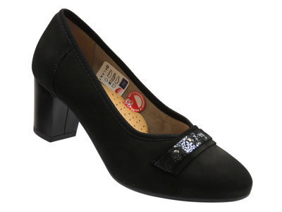 Skórzane czółenka na słupku czarne Galant 4042