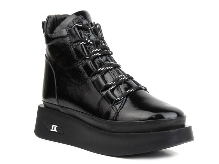 Skórzane botki damskie na platformie- Artiker 53C0886, czarne