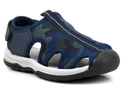 Sandały dziecięce, młodzieżowe z zakrytymi palcami - WOJTYŁKO 22311, granatowe w moro