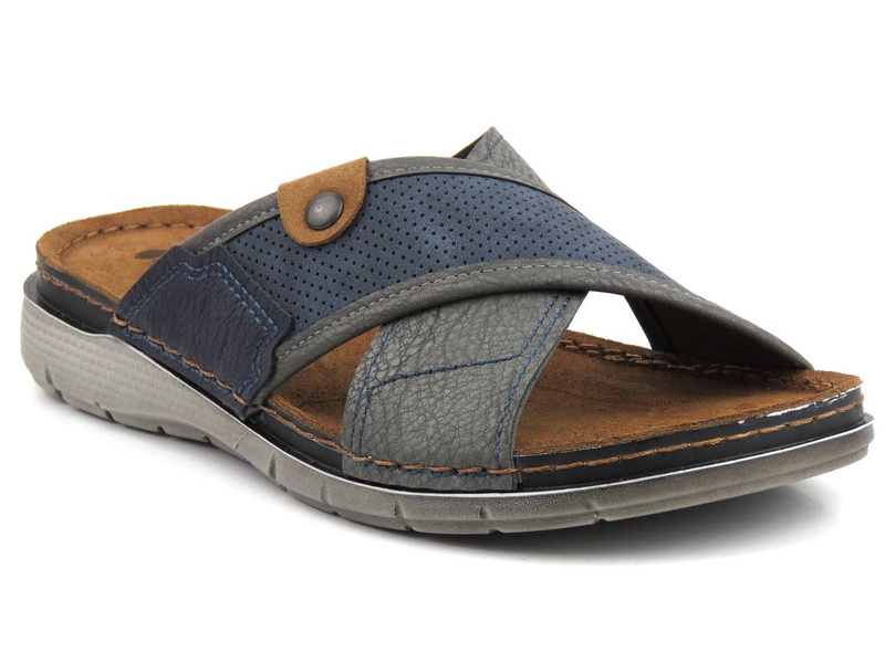 Klapki męskie ze skórzaną wkładką - INBLU VI-09, granatowe