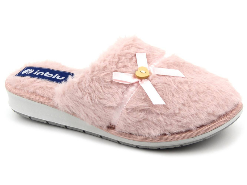 Futerkowe, miękkie kapcie damskie z kokardką - INBLU LB-91, różowe