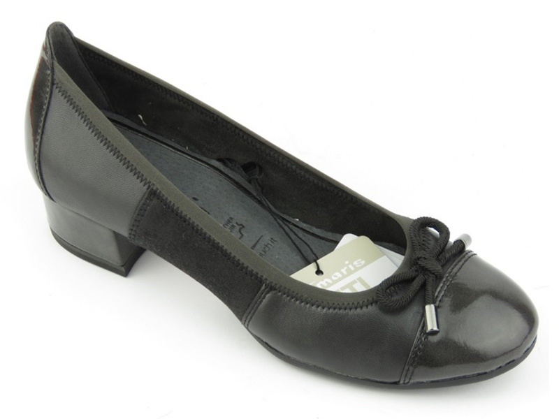 Skórzane czółenka na niskim obcasie - Tamaris 22300-29, czarne