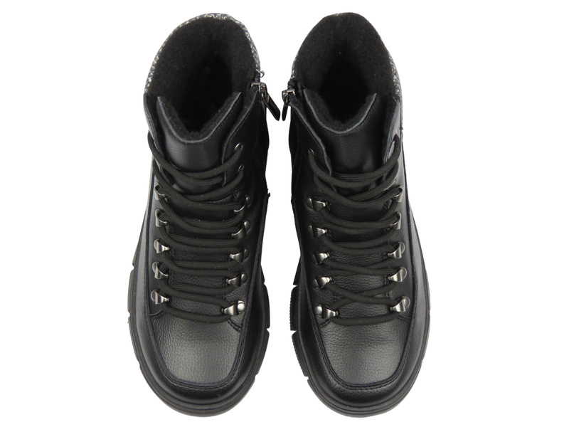 Skórzane trapery, botki damskie czarne Cambell 25-19346