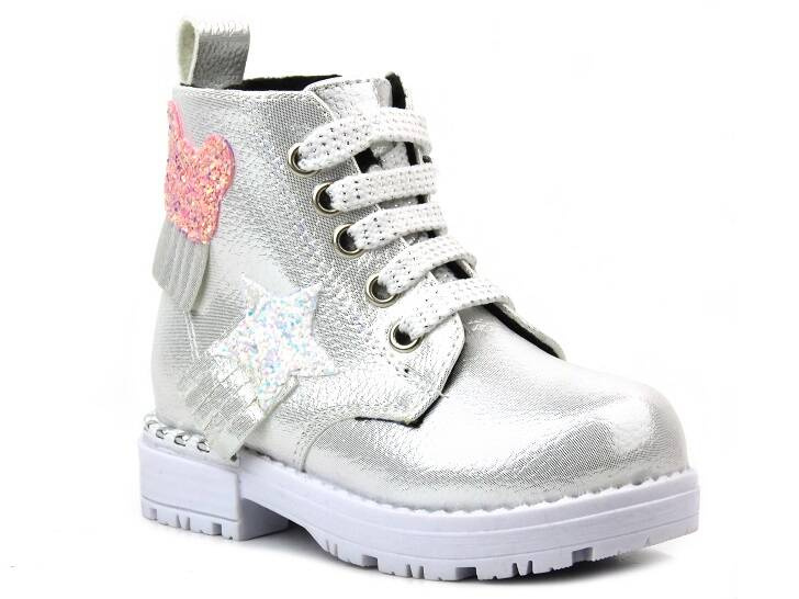 Trzewiki dziecięce z gwiazdką i misiem - Navy Dot 22-61060, srebrne