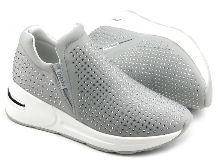 Buty damskie sportowe wsuwane - INBLU IN000284 GHIACCO, srebrne