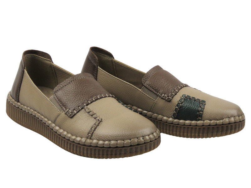 Wsuwane półbuty damskie beżowe Cambell 25-15300