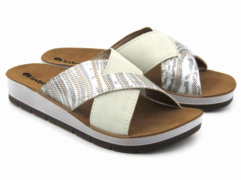 Klapki damskie ze skrzyżowanymi paskami - INBLU CP-38, beżowe