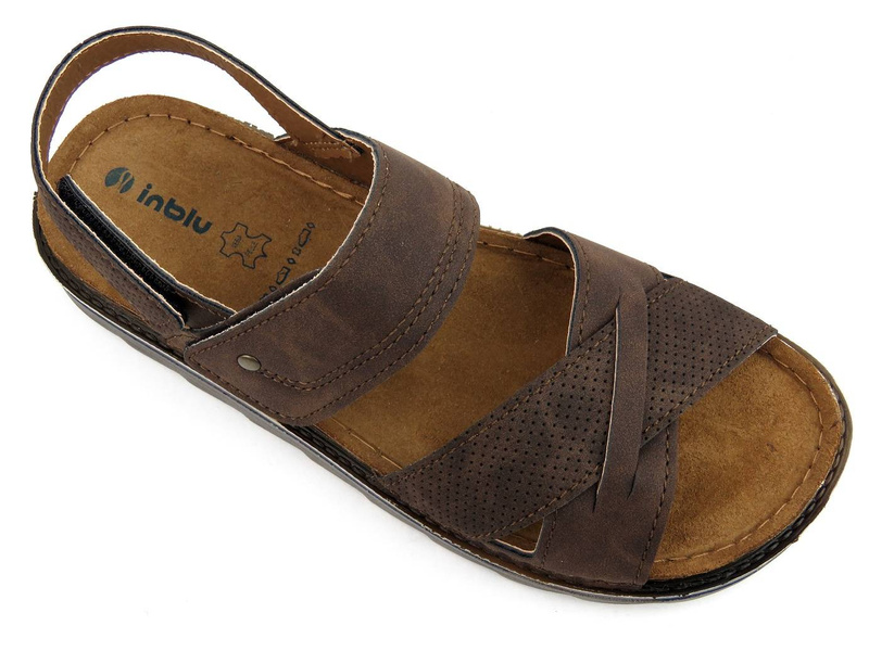 Sandały męskie na rzepy - INBLU BU-08, ciemnobrązowe