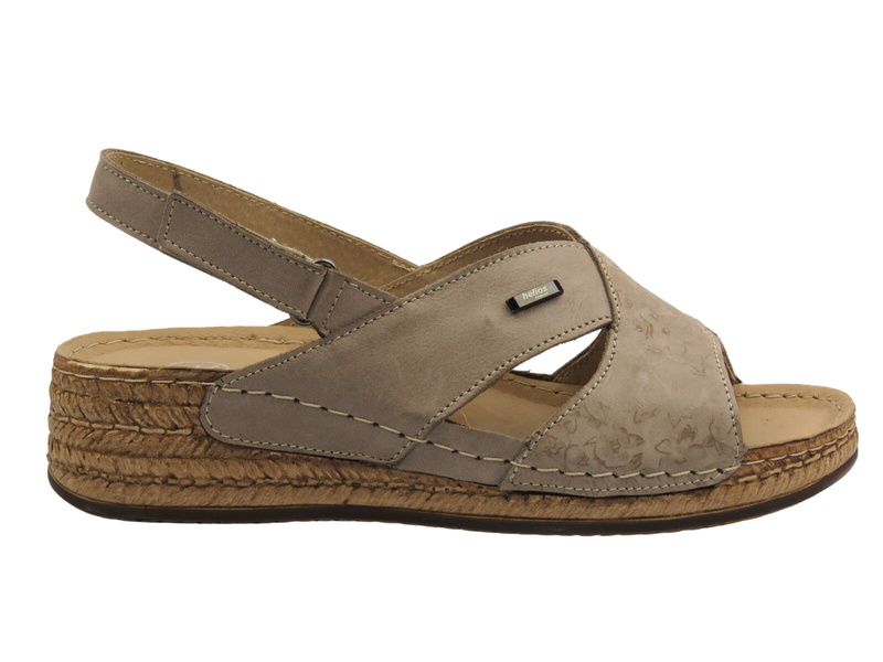 Skórzane sandały damskie na rzep beżowe Helios Komfort 146