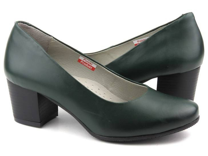 Skórzane czółenka na klocku - AXEL Comfort 1666, zielone