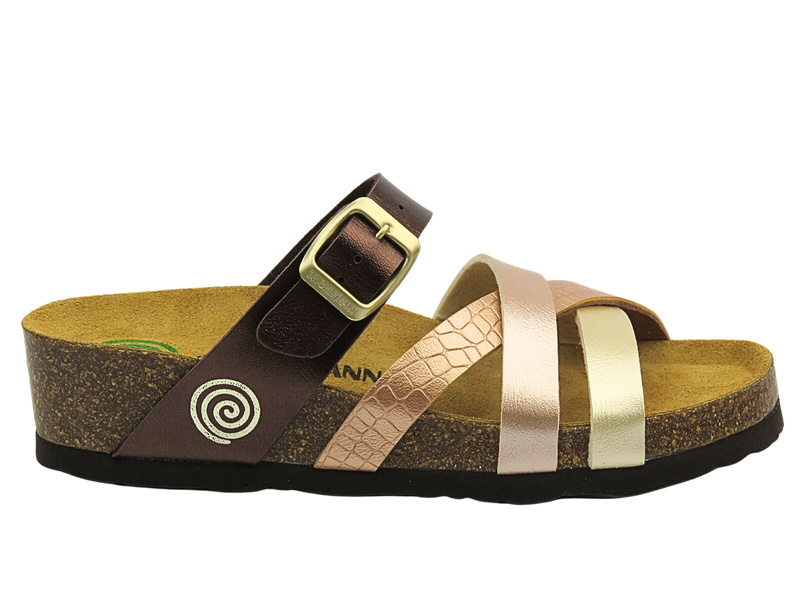 Wygodne, miękkie klapki damskie na koturnie - Brinkmann 700698-23, brązowo-beżowe