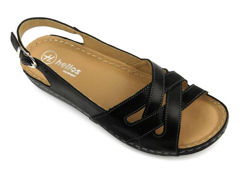 Skórzane sandały damskie na platformie - HELIOS Komfort 134, czarne