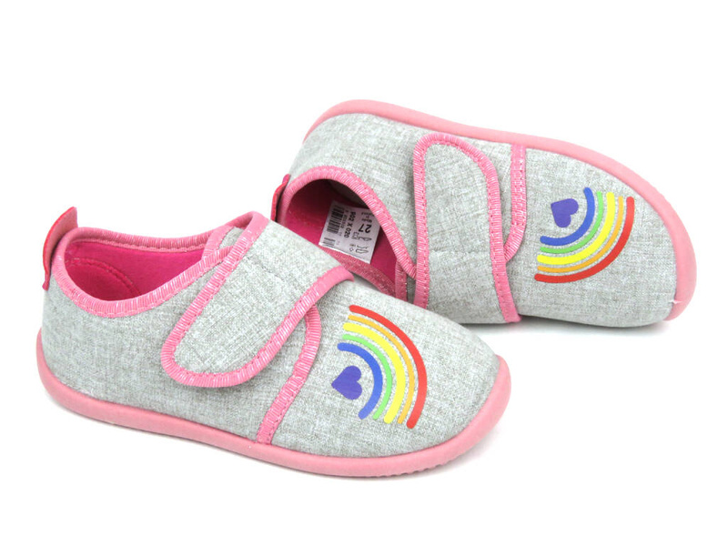 Miękkie kapcie, buty dziecięce z tęczą - BEFADO 902Y020, szare