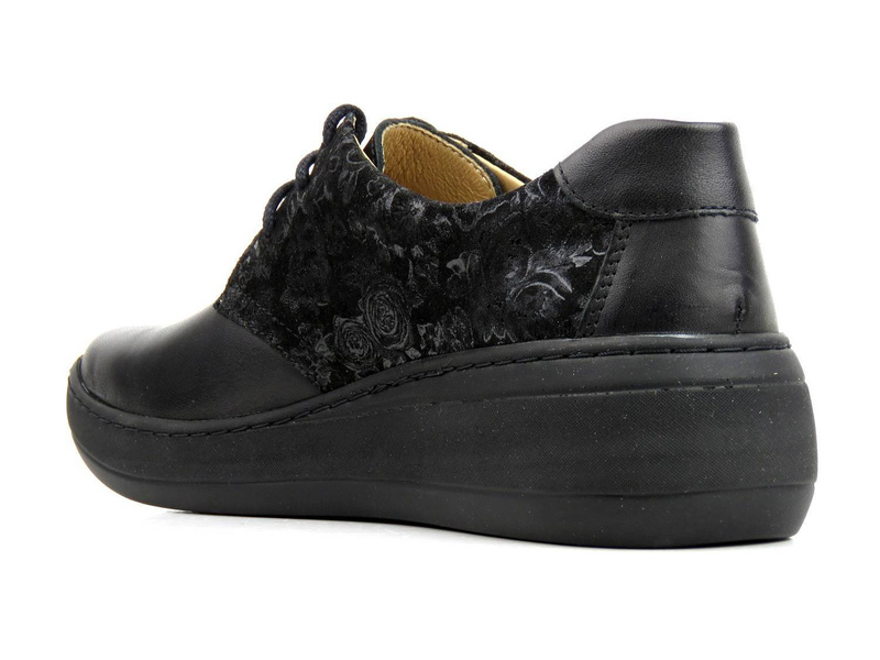 Półbuty damskie z kwiecistym wzorem - HELIOS Komfort 390S, czarne