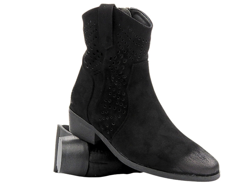 Ażurowe botki na delikatnym obcasie czarne Potocki 24-12455