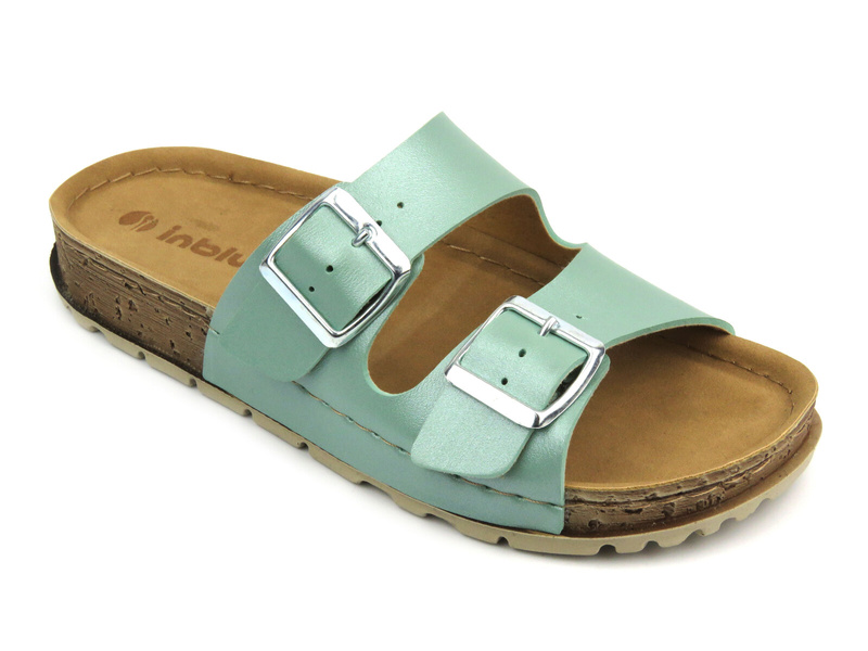 Klapki damskie z klamrami - INBLU Favignana, zielone