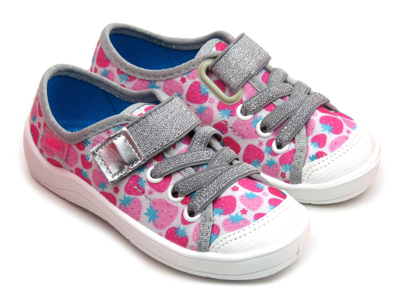 Buty dziecięce, trampki BEFADO 251X190, białe w truskawki