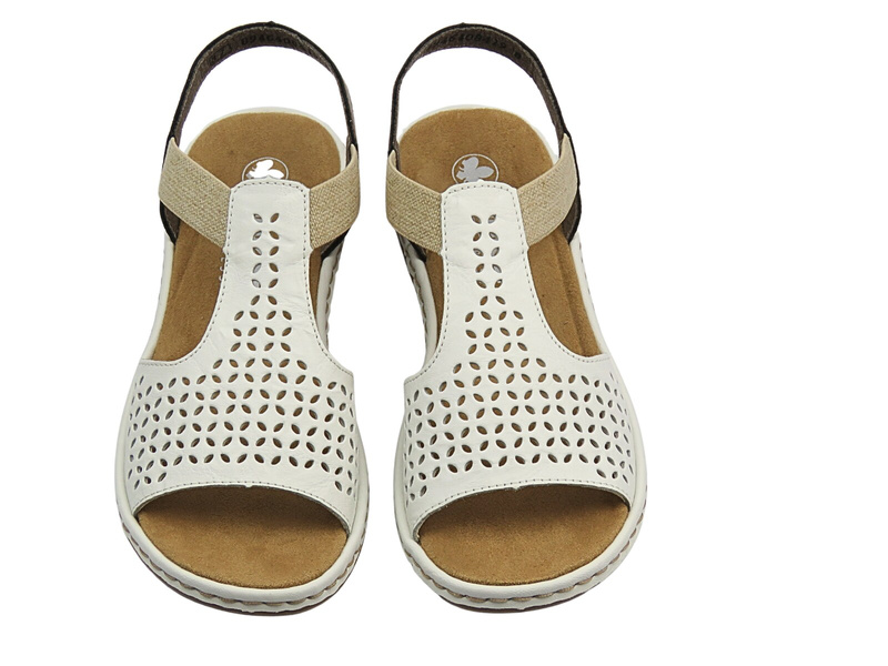 Sandały damskie płaskie - Rieker 65917-80 białe wygodne przewiewne lekkie