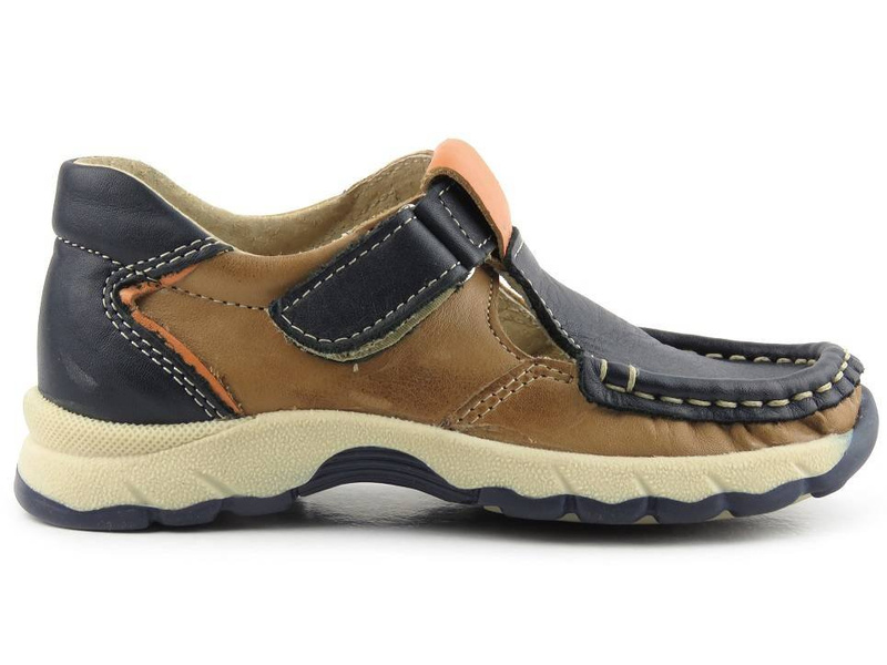 Skórzane półbuty dziecięce chłopięce zapinane na rzep - Helios 228