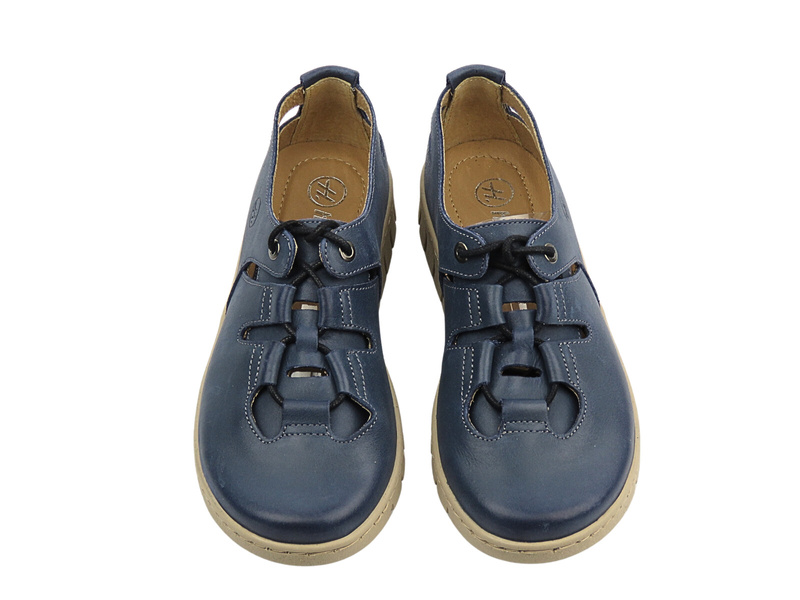 Wygodne półbuty damskie skórzane granatowe Helios Komfort 438